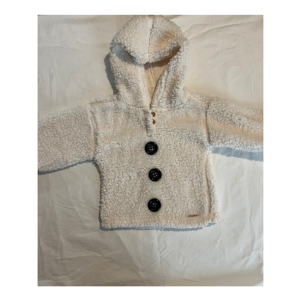 Tahari Baby Sherpa Jacket Hooded Cream Size 24 Months Button Front
